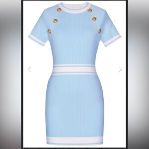 Blue and white knit button dress